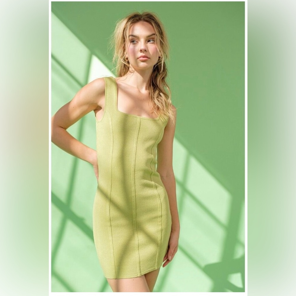 NWT Papermoon Ximena Sleeveless Green Knit Bustier Mini Dress Size Small